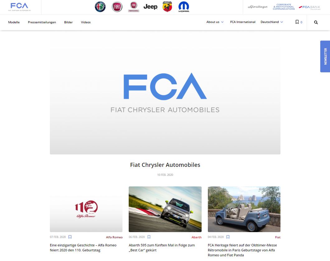 Relaunch für Pressewebsite der FCA Germany AG 